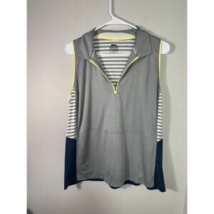 Slazenger Striped Blue Green Golf Tank Top Quarter Zip XL